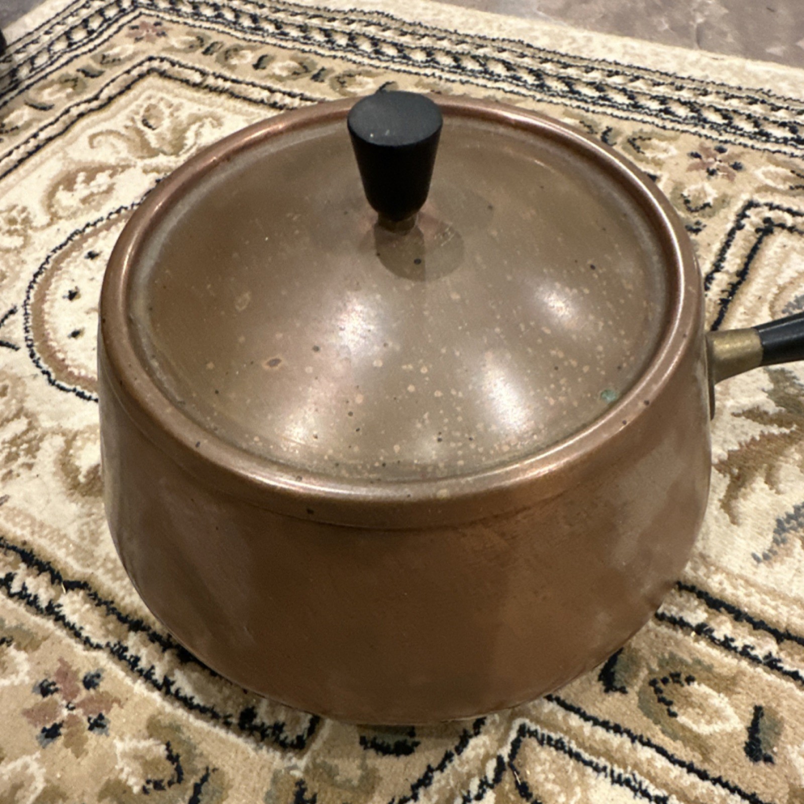 Copper Saucepan with Lid, Black Handle, Two-Piece Set fondue pot