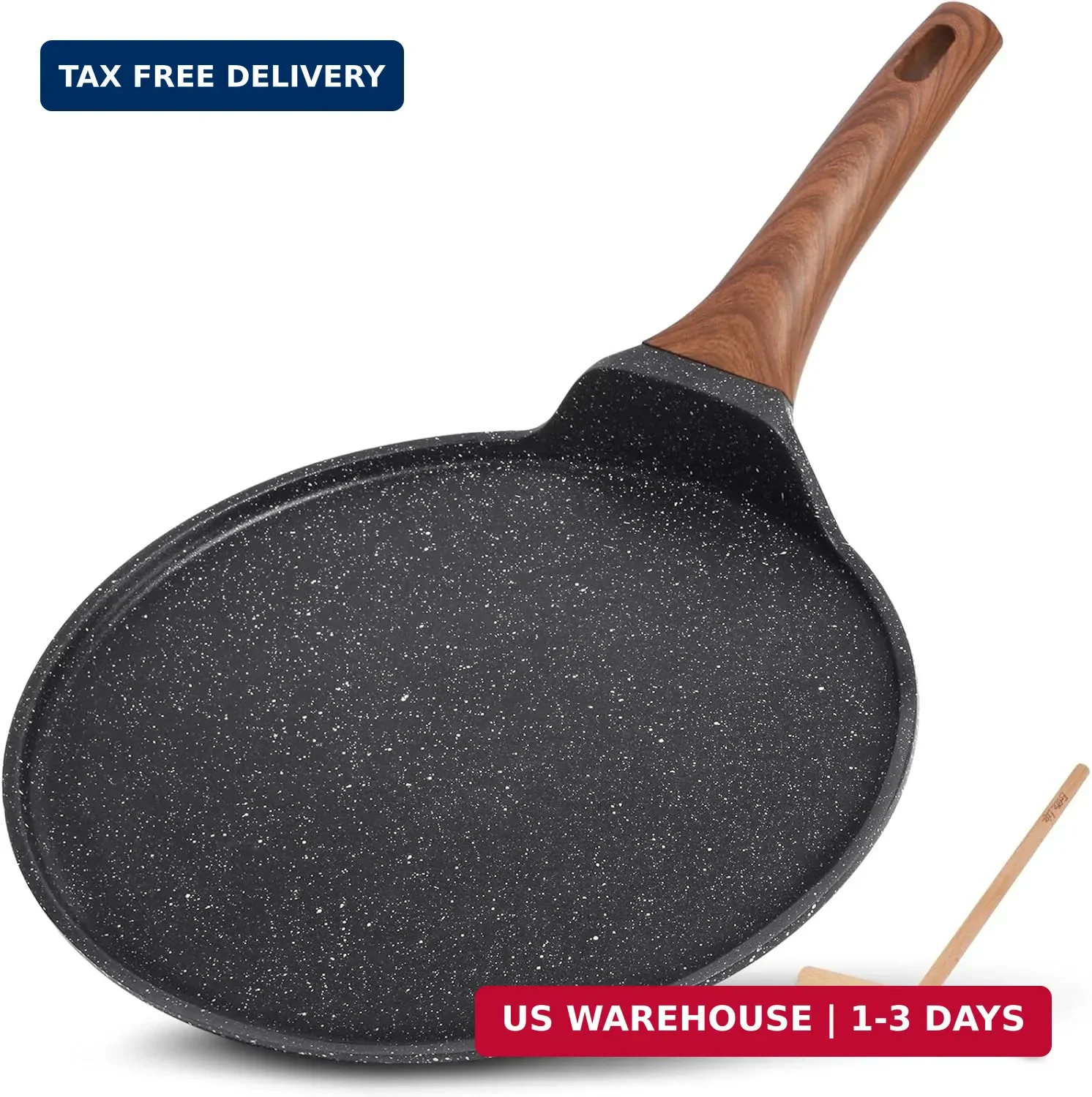 ESLITE LIFE 9.5 Inch Crepe Pan with Spreader, Nonstick Granite Coating Dosa Pan,