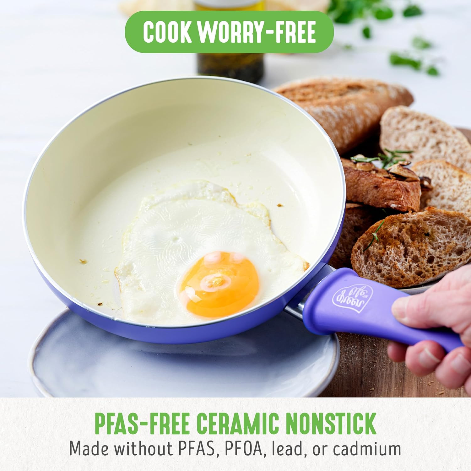 Soft Grip 16 Piece Cookware Set, Non-Toxic Pfas-Free Ceramic Nonstick, Frying, S