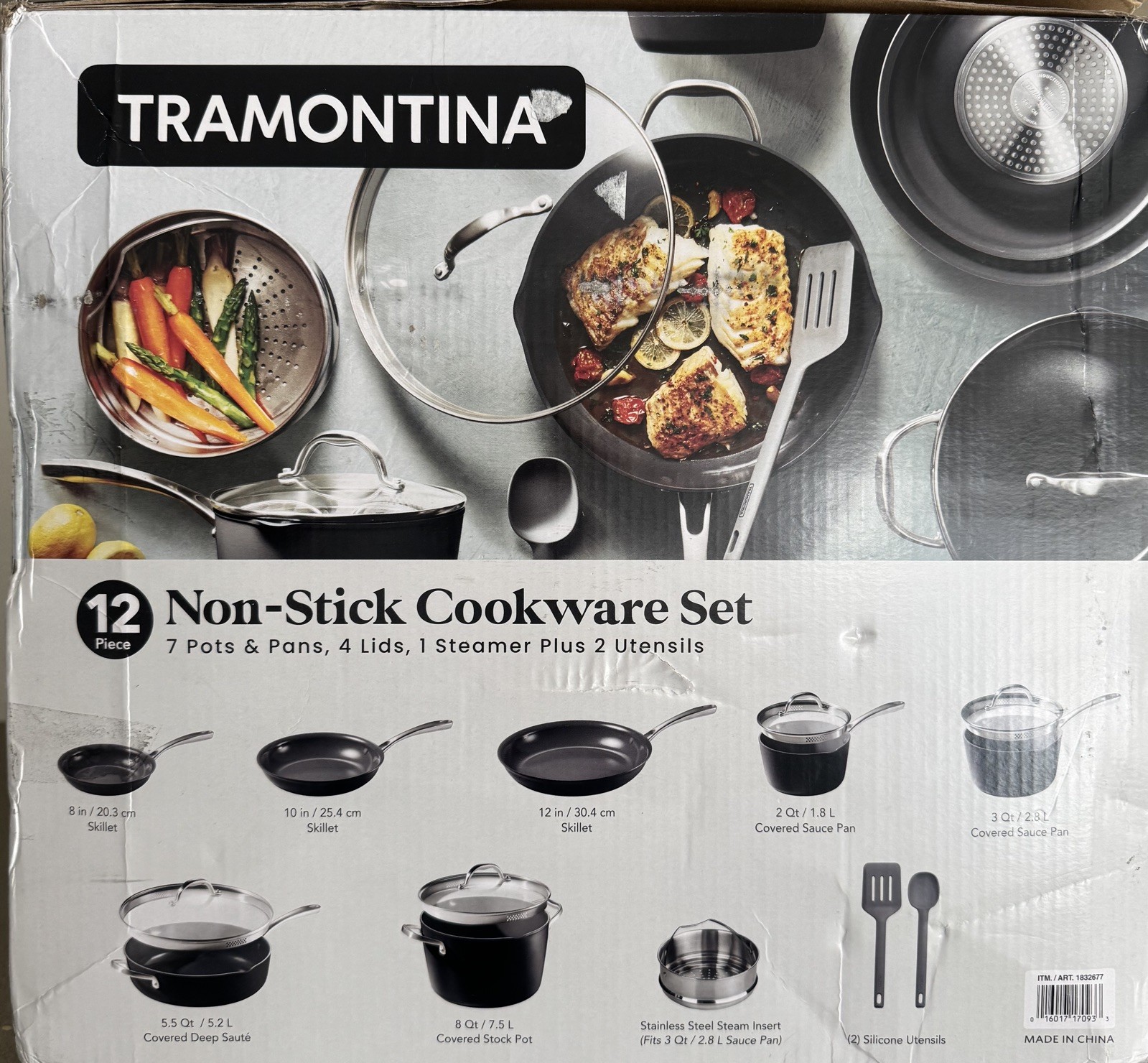 Tramontina 12Piece Non-Stick Ceramic Cookware Set Pots Pans Steamer Utensils NEW