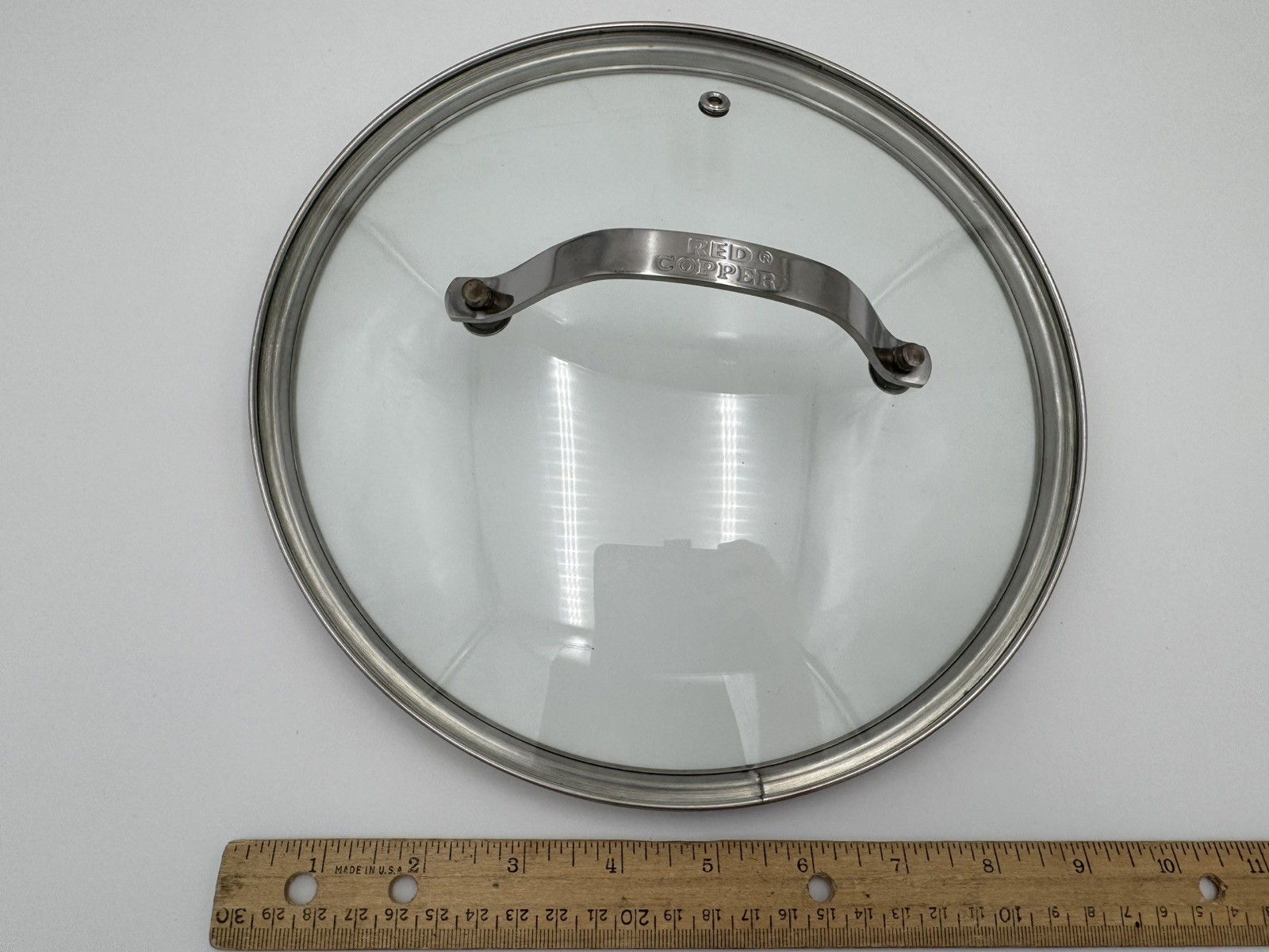 Red Copper Replacement Vented Glass Lid 9” Stainless Steel Handle