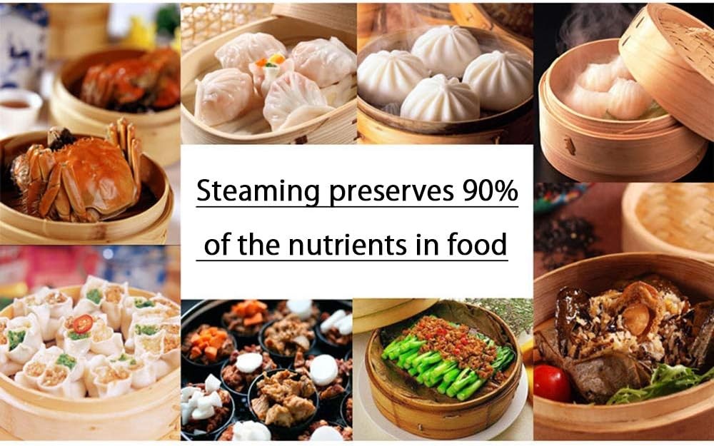 3-Tier Kitchen Bamboo Steamer with Stainless Steel Rings for Asian Cooking |