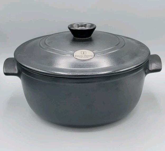 Emile Henry France Flame Round Stewpot Dutch Oven, 5 Quart Ceramic Charcoal
