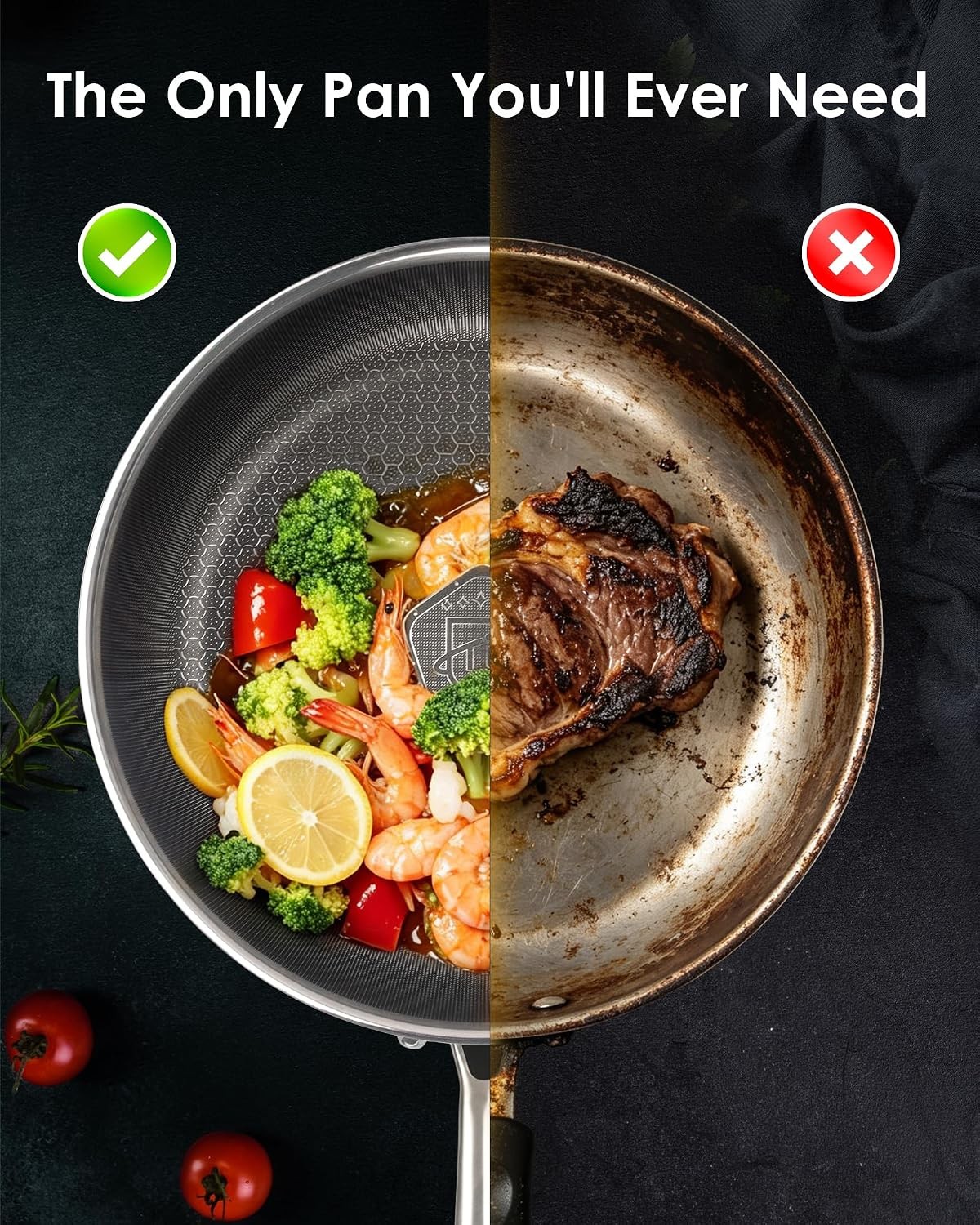 12″ Titanium Pans for Cooking,non-stick,Dishwasher safe | PFAS/PFOA/PTFE-Free,ea