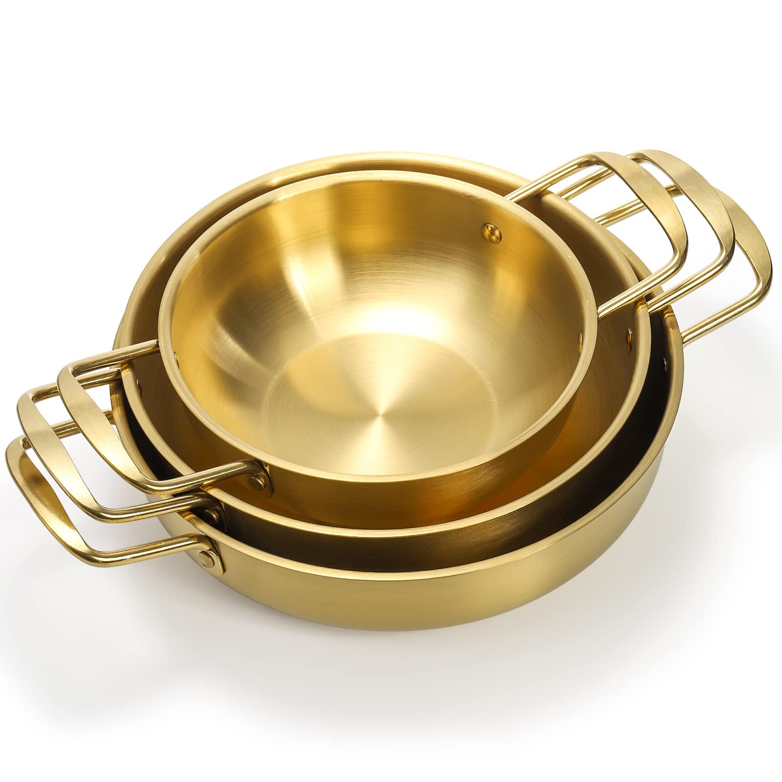 Okllen Set of 3 Korean Ramen Noodle 7″Dx2.4″H, 8.7″Dx2.3″H, 9.5″Dx2.5″H, Gold