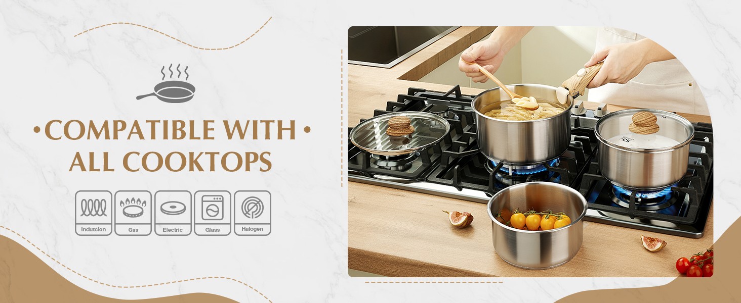 18/10 Stainless Steel Saucepan Set Removable Handle, 1.5QT & 2QT & 3QT Sauce Pan