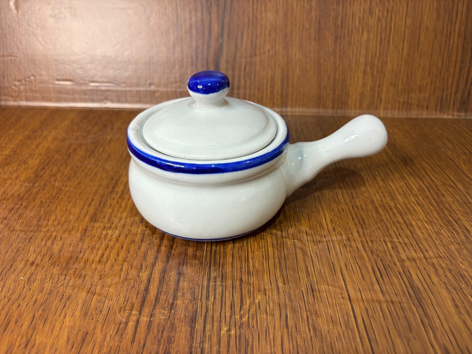 Vintge Gray and Blue Stoneware Saucepan w/Lid