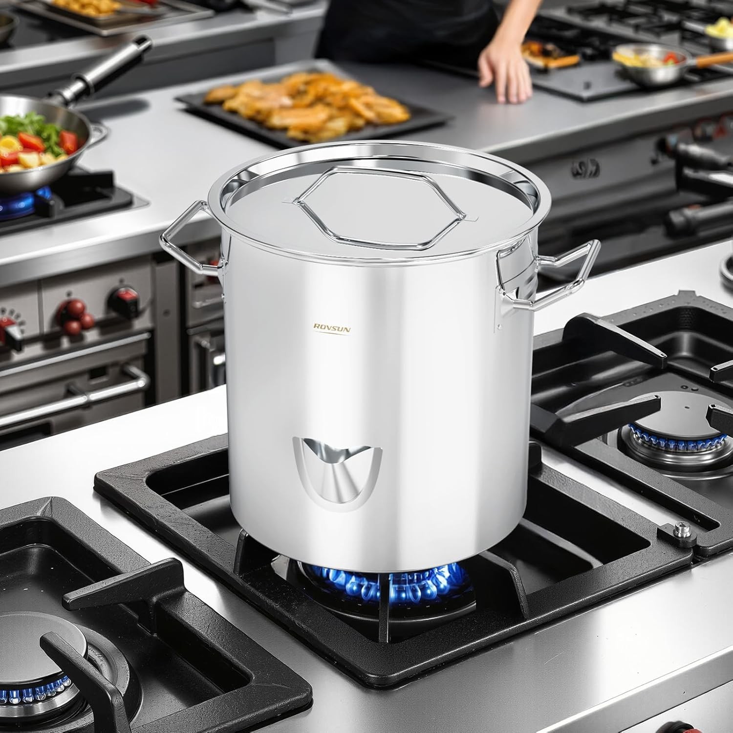 20QT Stainless Steel Steamer Pot with Adjustable Divider for Cooking Three Foods