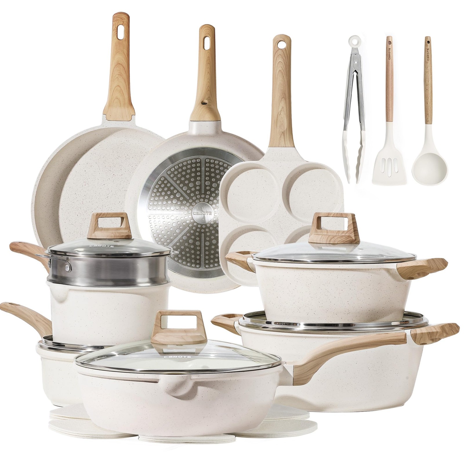 21Pcs Pots and Pans Set, Nonstick Cookware Sets, White Granite Induction Cook…