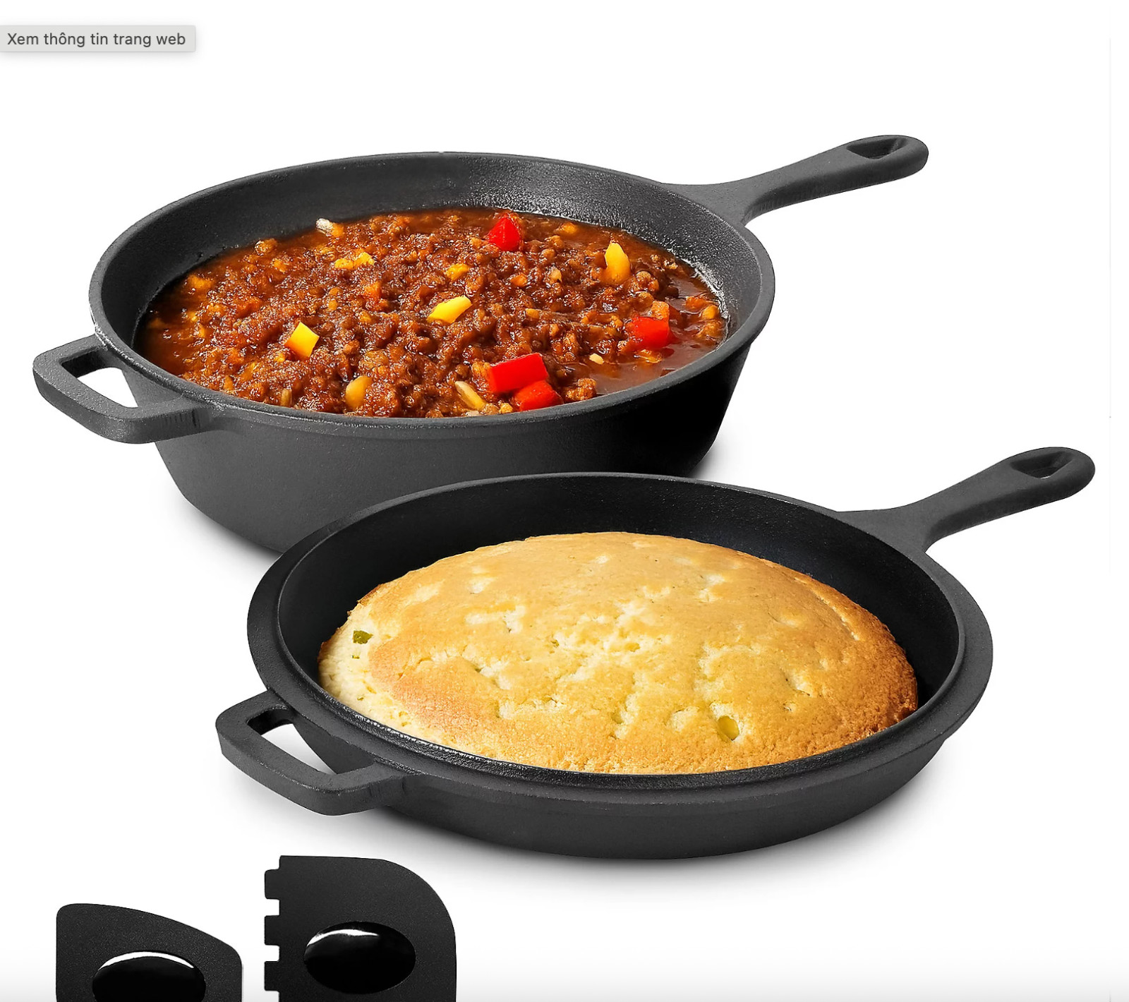 MegaChef 10.5″ 2-in-1 Cast Iron Skillet Fry PanLid w/ Scraper – Black