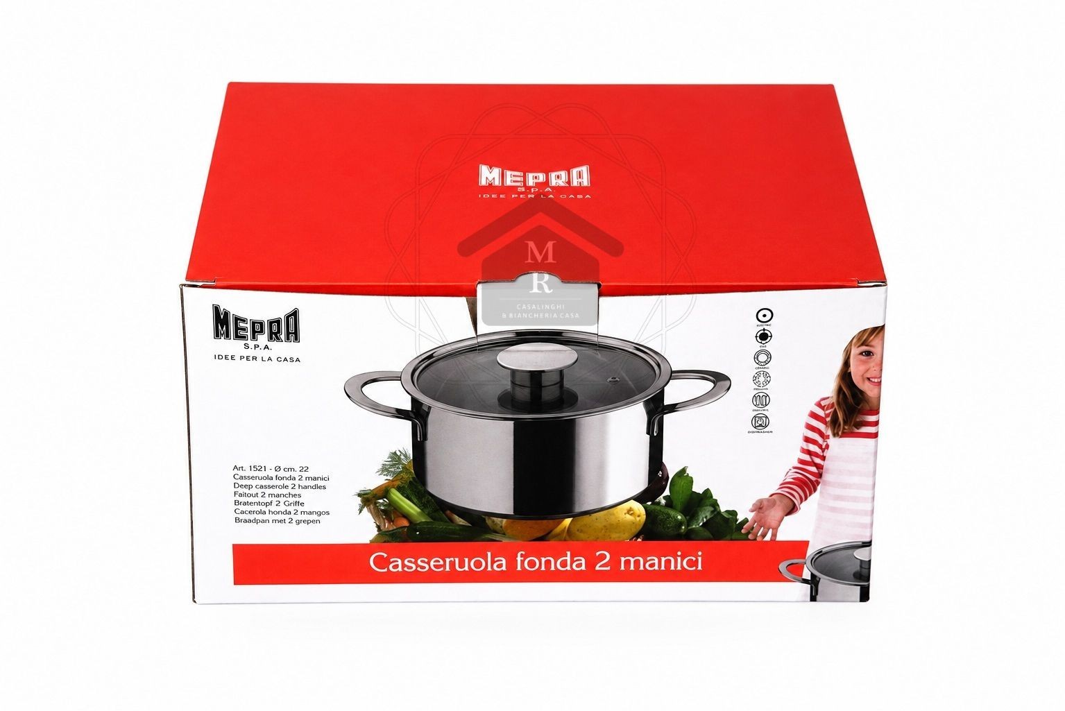 Stainless Steel Casserole Induction Bottom with Lid Pyrex Gourmet Line Mepra