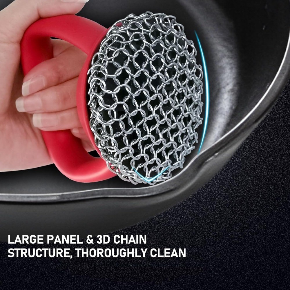 Stainless Steel Chainmail Scrubber for Cast Iron Pans Skillets Dutch Ovens with