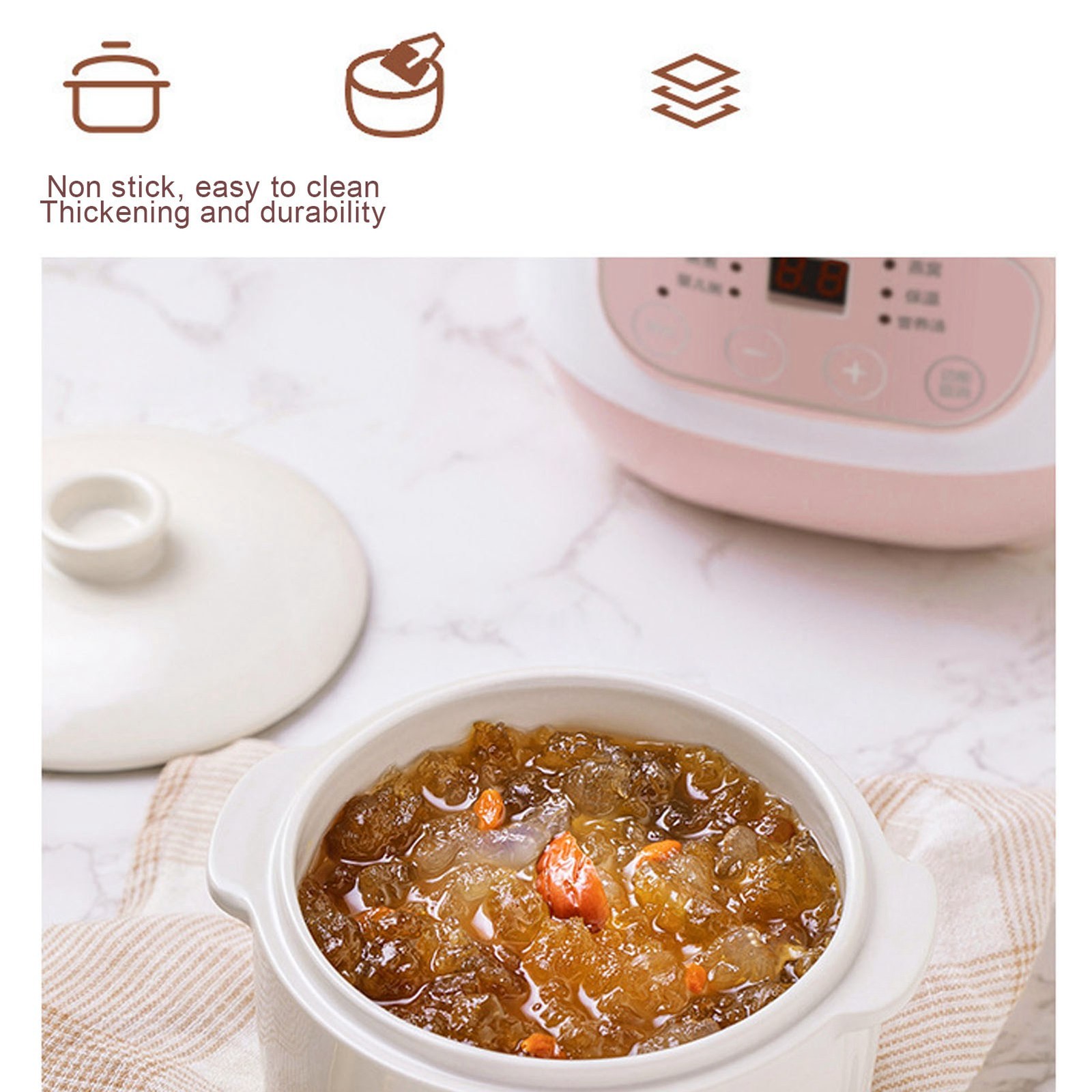 200W 1L Electric Stew Pot with Ceramic Interior Pot Slow Cooker Pot with Lid