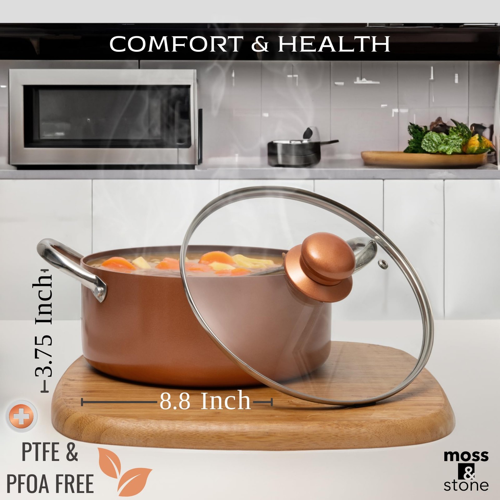 Moss & Stone 7PC Copper Nonstick Square Deep Frying Pan 5Qt Round Pot Basket Set