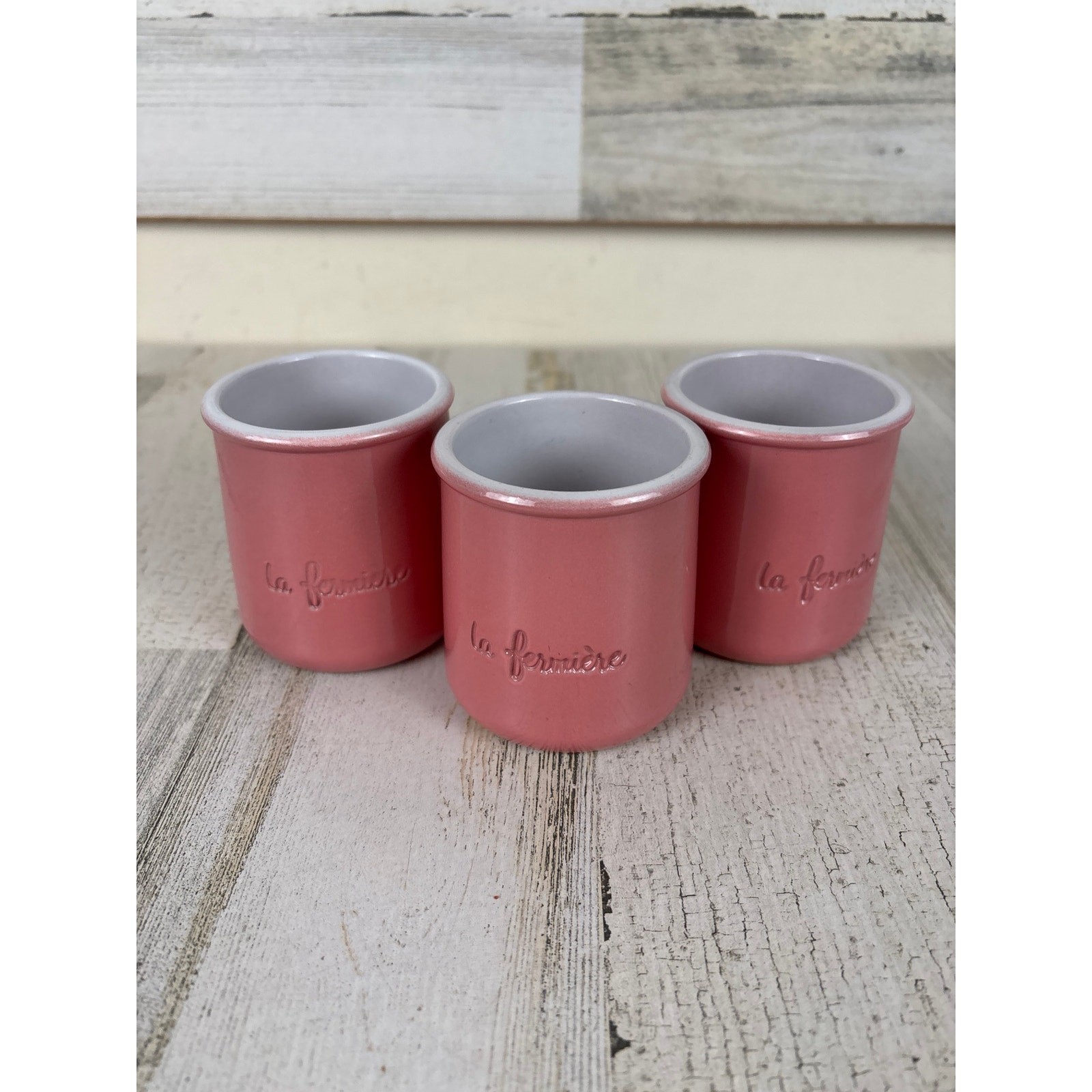 La Fermière Cermer Set of 3 Peach Terra Cotta Pottery Yogurt Pot Sustainable NEW