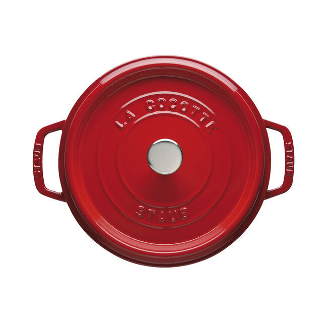 Staub Round Cocotte 4 Quart 9.4 inches 24 cm Large Double-Handed Cast Cherry Red
