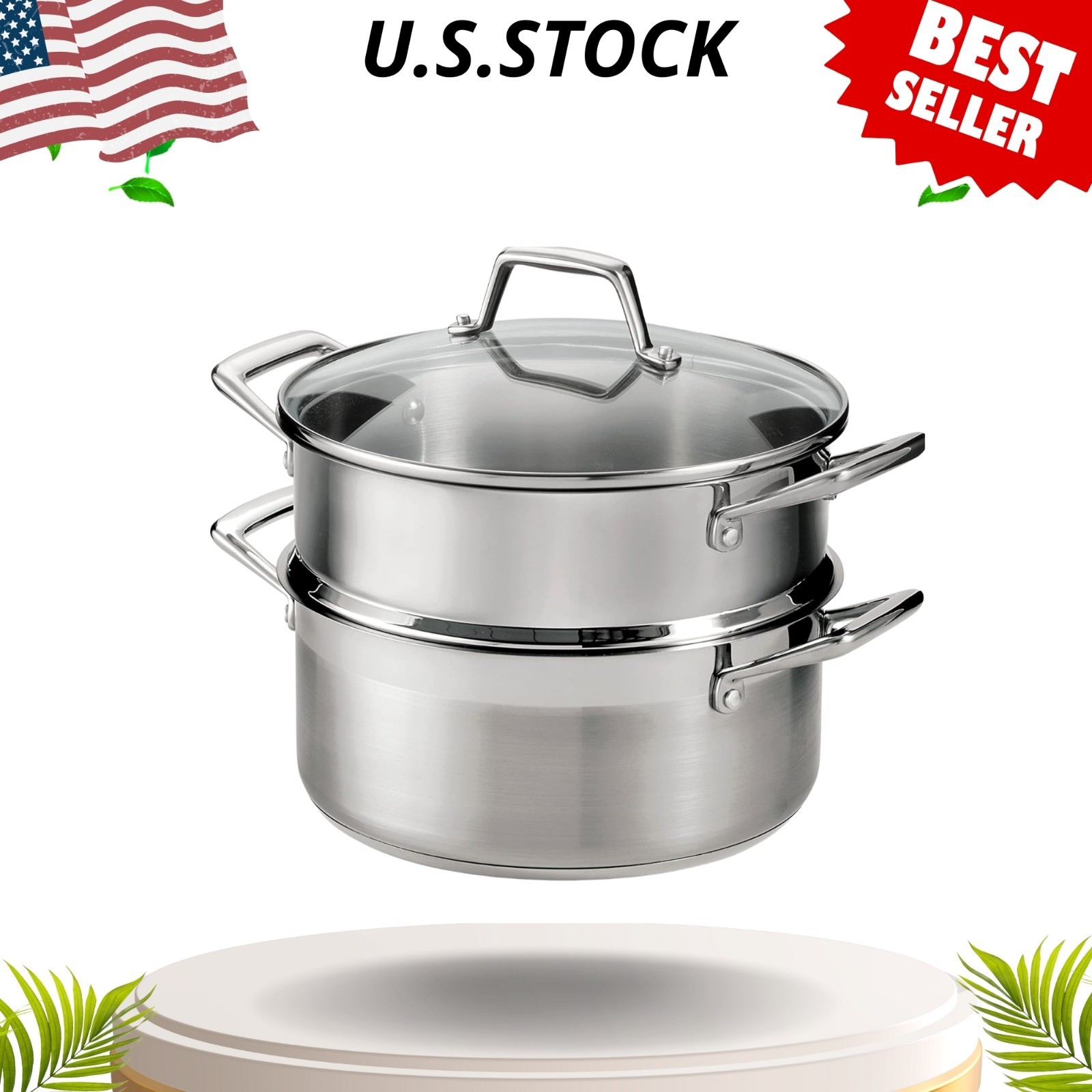 5-quart stainless steel steamer set dutch oven with steamer insert glass lid