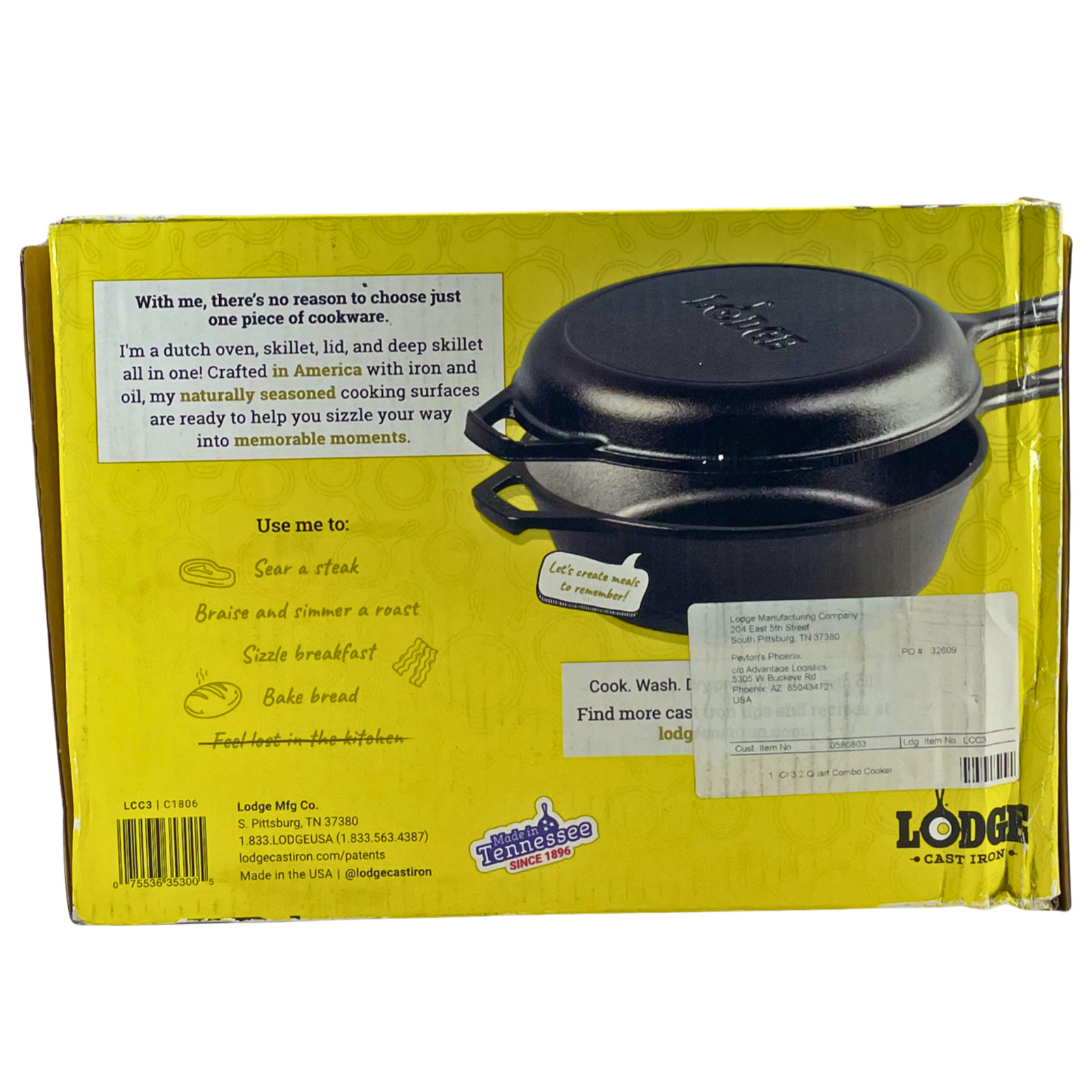 Lodge Cast Iron 3.2 Quart Seasoned Combo Cooker Deep Skillet and Lid New