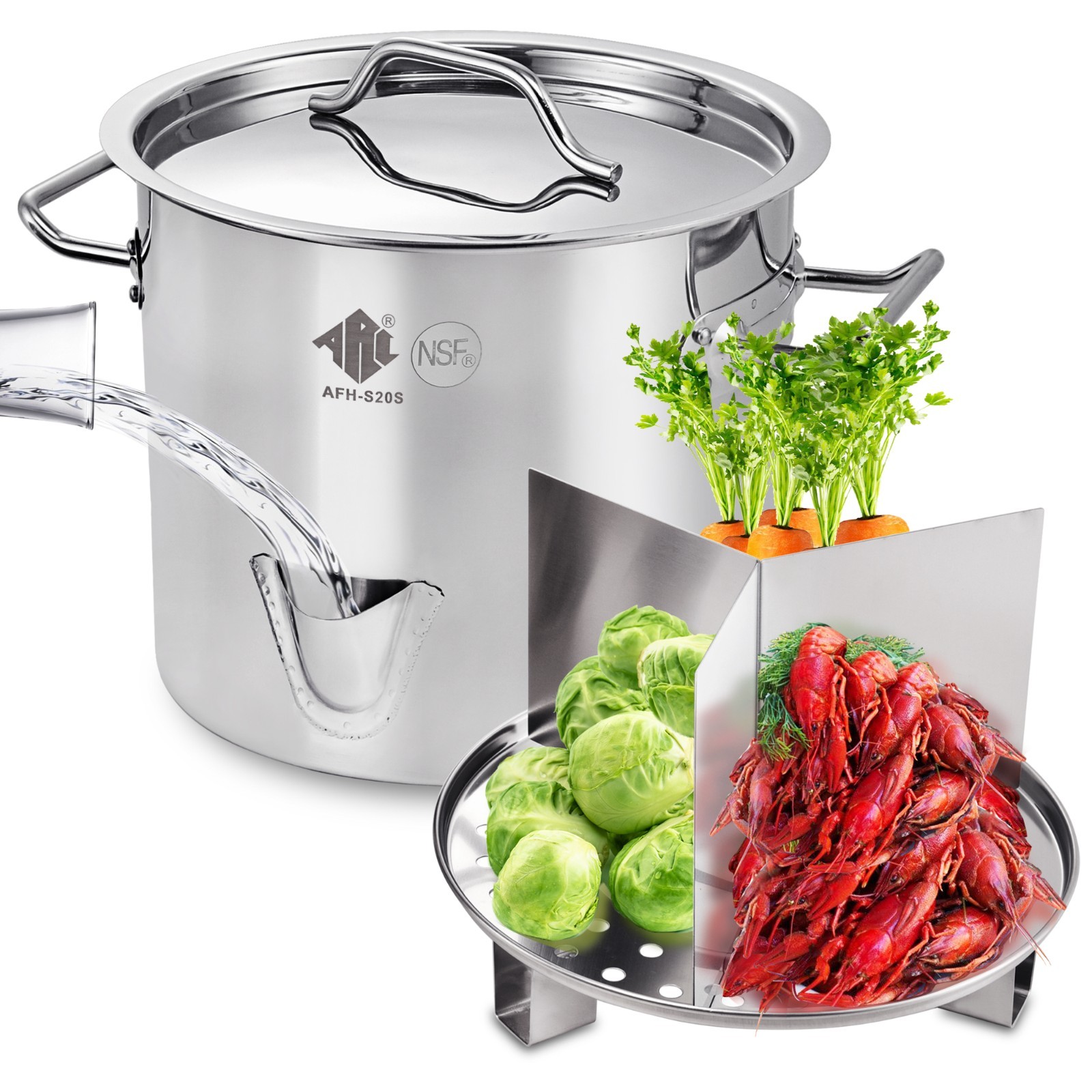 40QT Steamer Pot Stainless Steel with Spout & Divider for Tamales, Seafood Crab