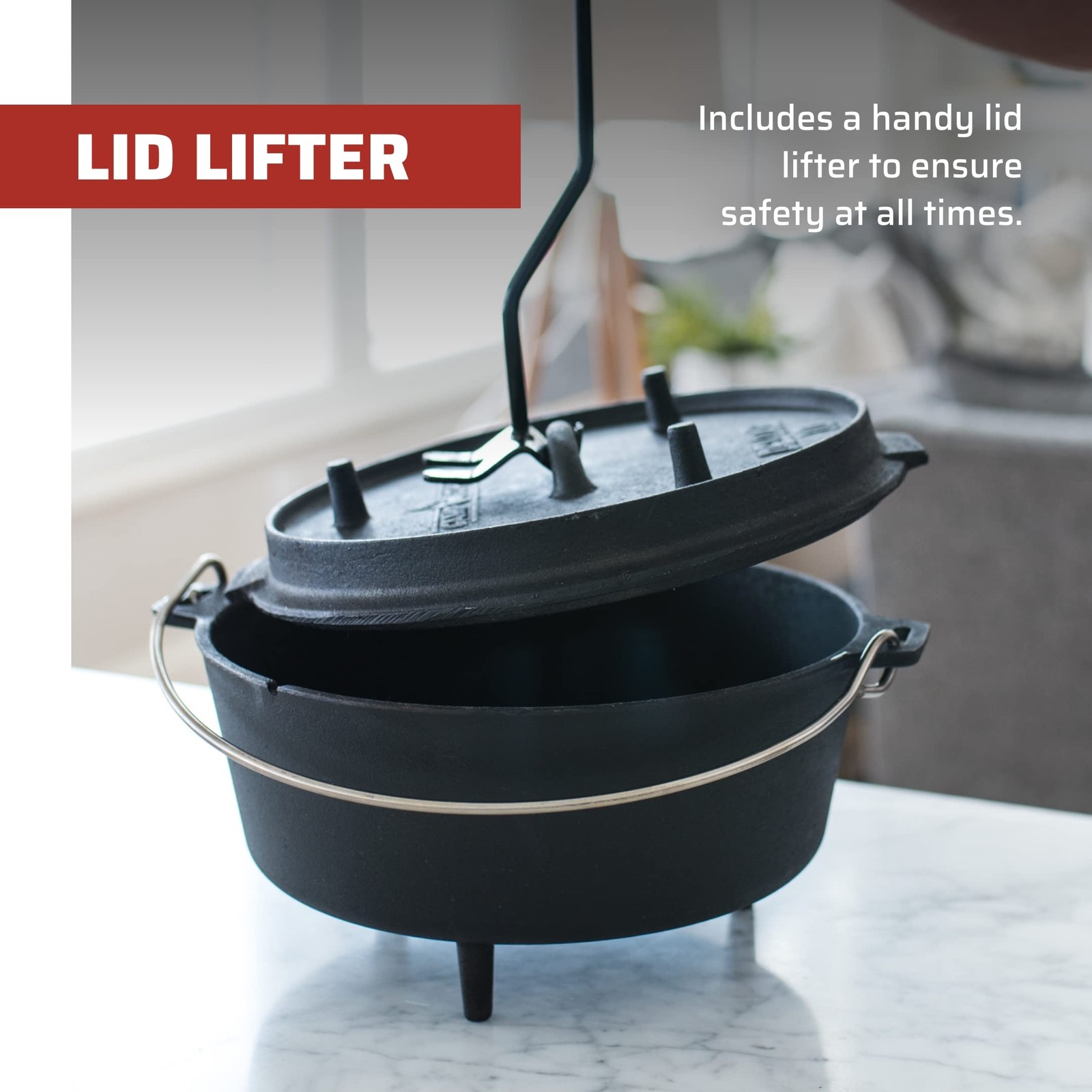 Camp Chef Do10-6 Quart Dutch Oven Pre-Seasoned Cast Iron Lift Tool And Lid Do-10