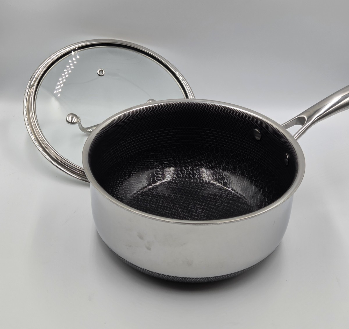 Hexclad Hybrid Non Stick Pot Stainless Steel Saucepan 3-Quart – With Lid