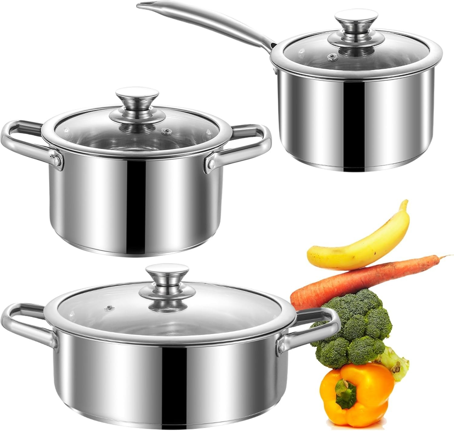 Stainless Steel Pots Set Nonstick Works with Induction/ Electric and Gas Cooktop