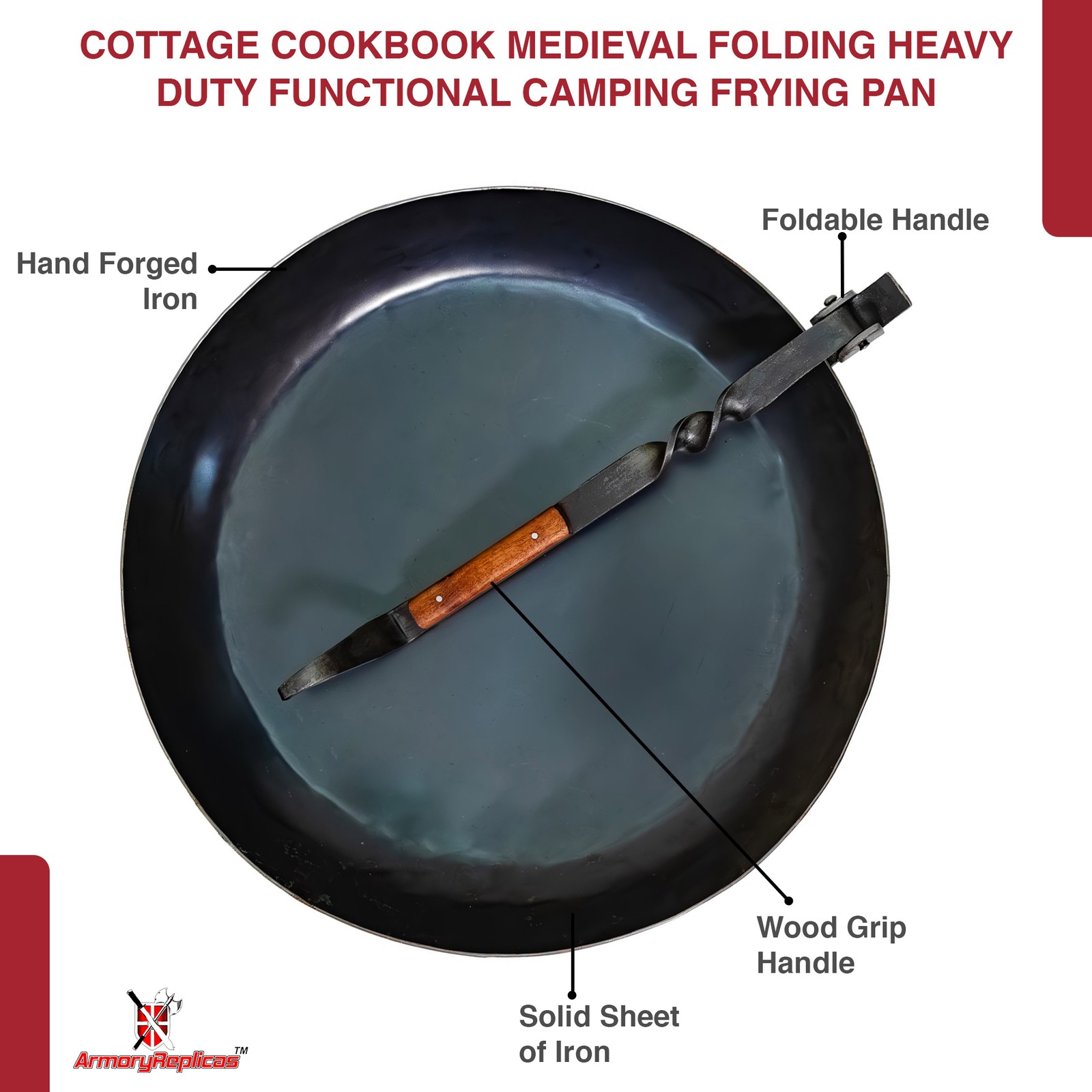 Heavy Duty Functional Medieval Outdoor Camping Hand Forged Folding Frying Pan