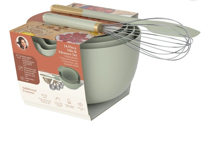 Beautiful 14-Piece Mix & Measure Set Sage Green by Drew Barrymore New