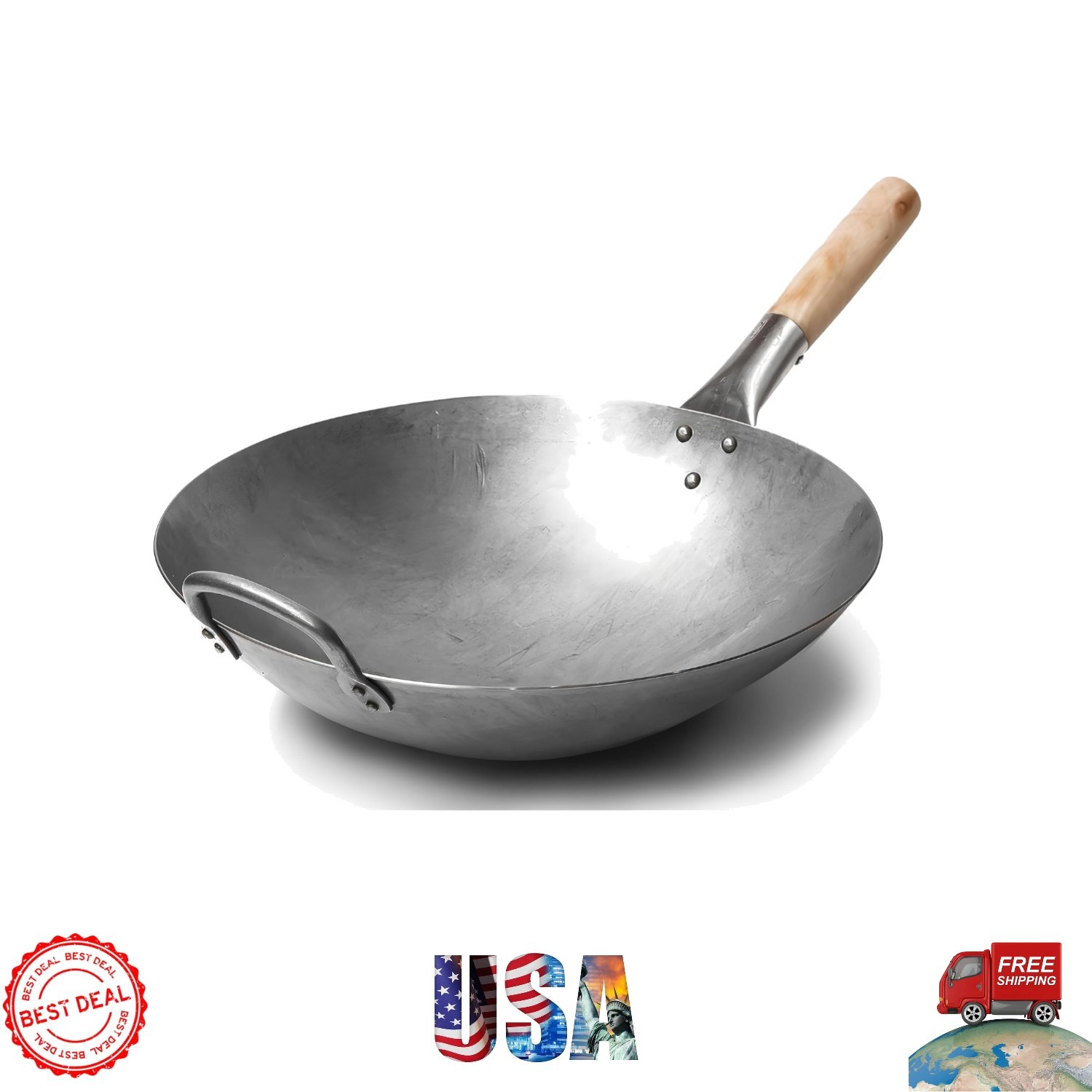 Versatile 14-Inch Hand Hammered Wok – Ideal for Chinese Cuisine and Stir-Frying