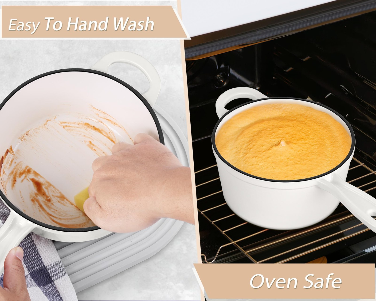 TeamFar Enameled Cast Iron Sauce Pan, 2QT Small Sauce Pot with Lid, Mini Dutch O