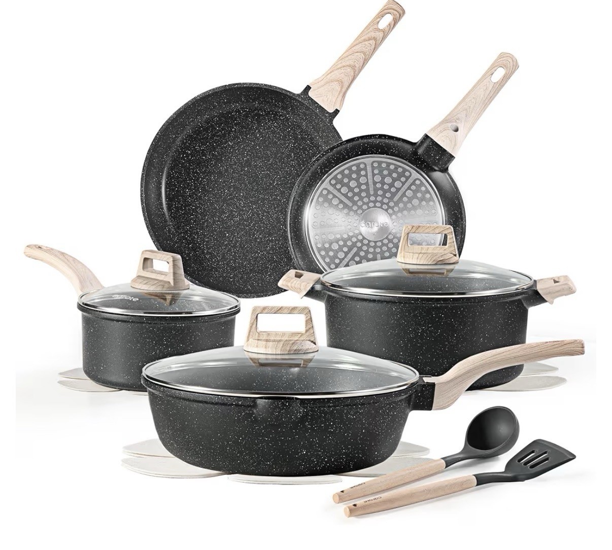 Carote 14-Piece Classic Granite Nonstick Aluminum Pan Set w/ Lid, Induction