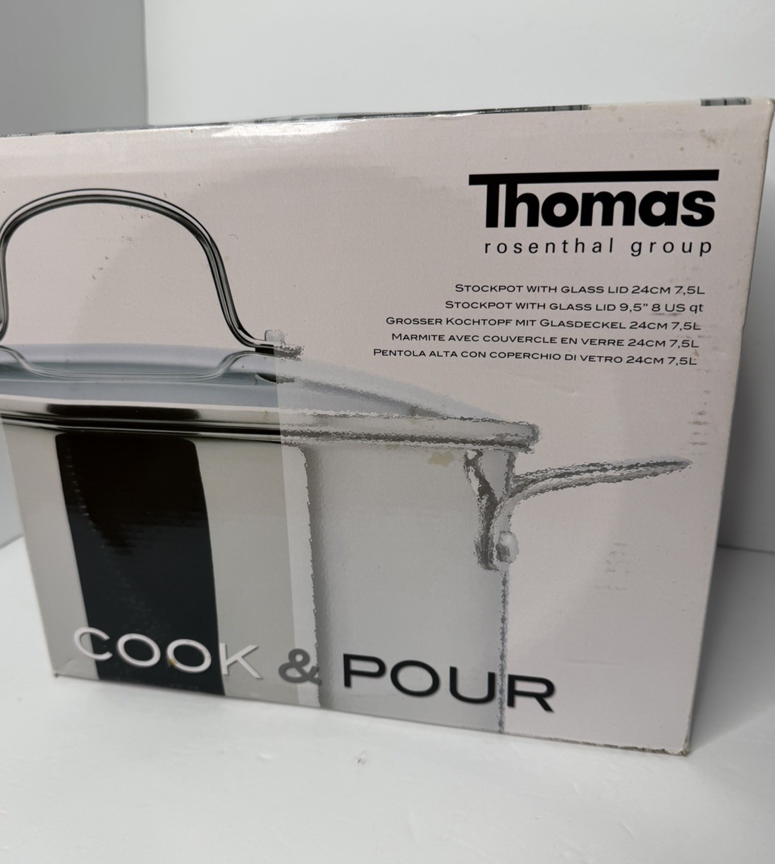 Thomas Rosenthal Group 7.5L 8QT Stainless Steel Stock Pot w/ Glass Lid NEW 24cm