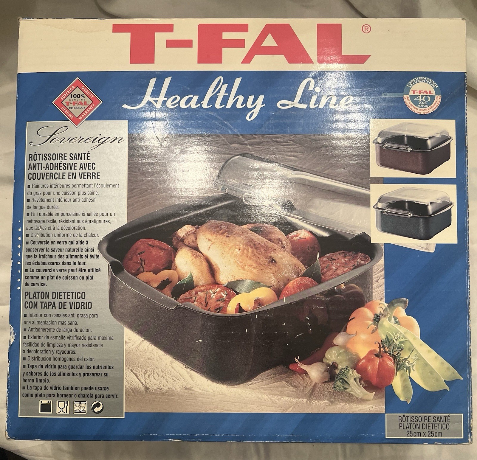 T-Fal Non-Stick 9 3/4″ x 9 3/4″ Square Enamel Health Roaster w/ Glass Cover NEW