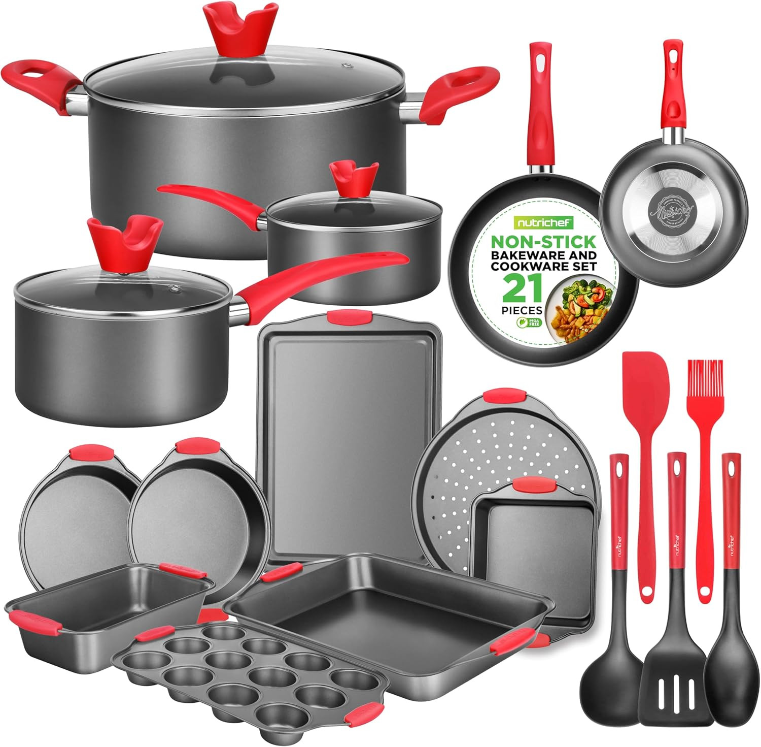 Non-Stick Cookware 21-Piece Set, Includes Pots & Pans, Bakeware, & Cooking Utens