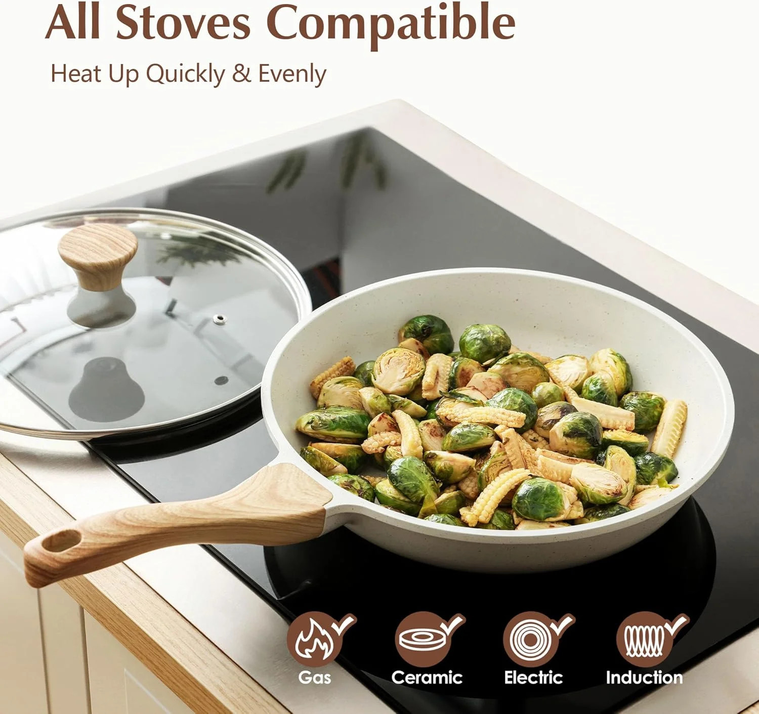 SENSARTE Nonstick Ceramic Frying Pan with Lid 8/9.5/10/11/12.5 Inch Omelet Pan S