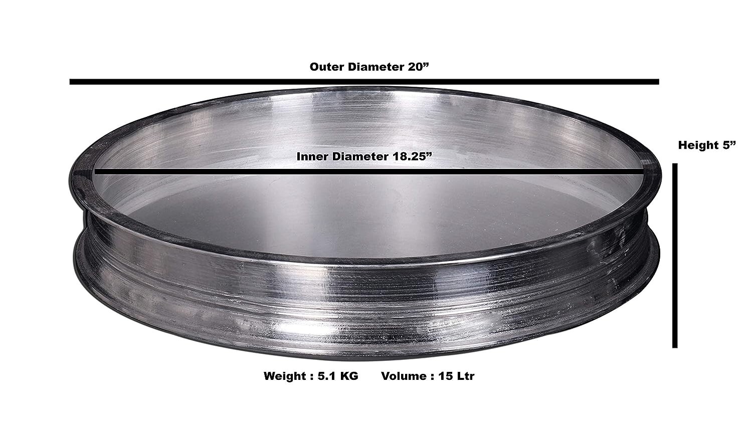 20 Inch Aluminum Cookware Food serving Uruli Bowl with Lid Capacity 15 Liters