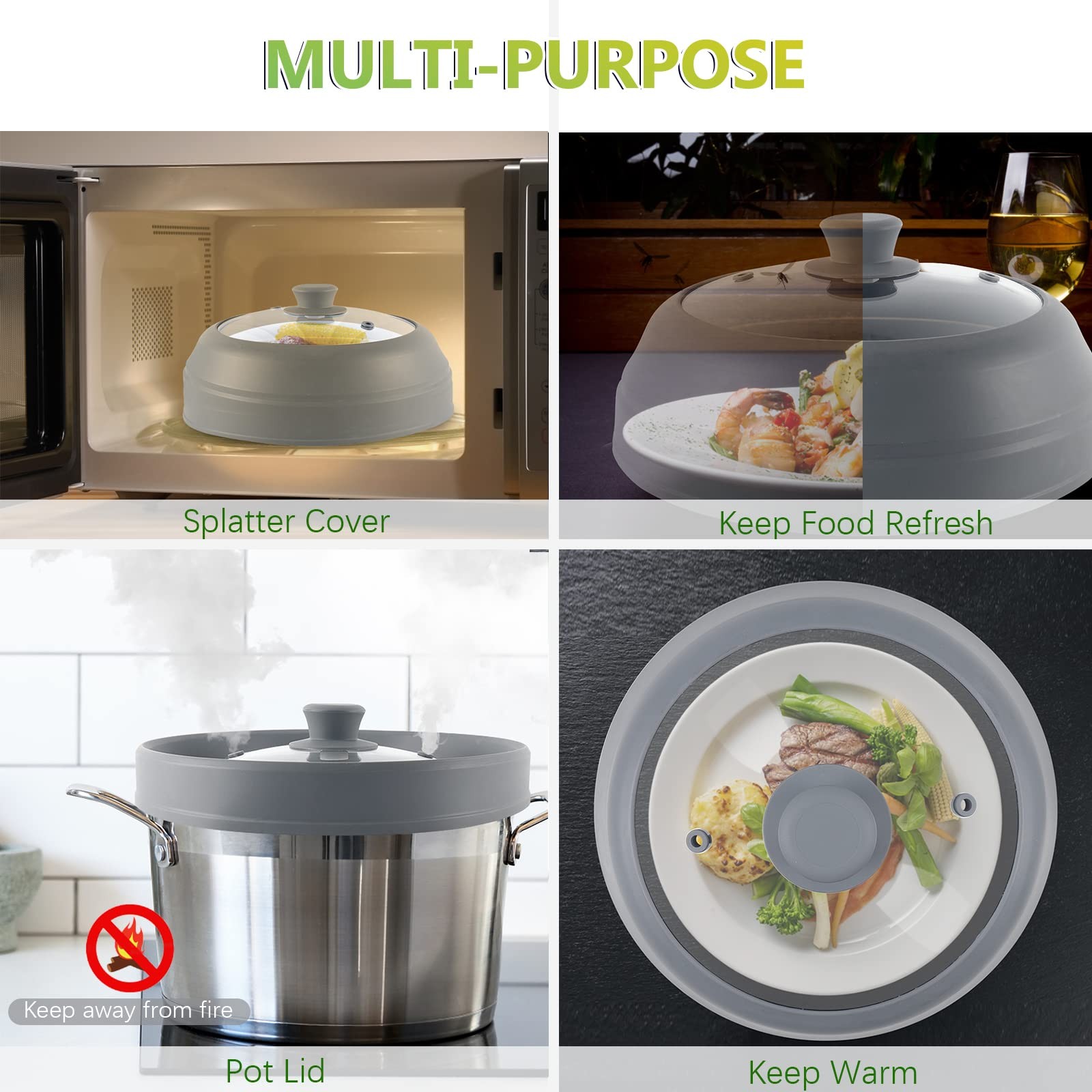 Microwave Splatter Cover for Food,10.5 Inch Collapsible Silicone and Glass Co…