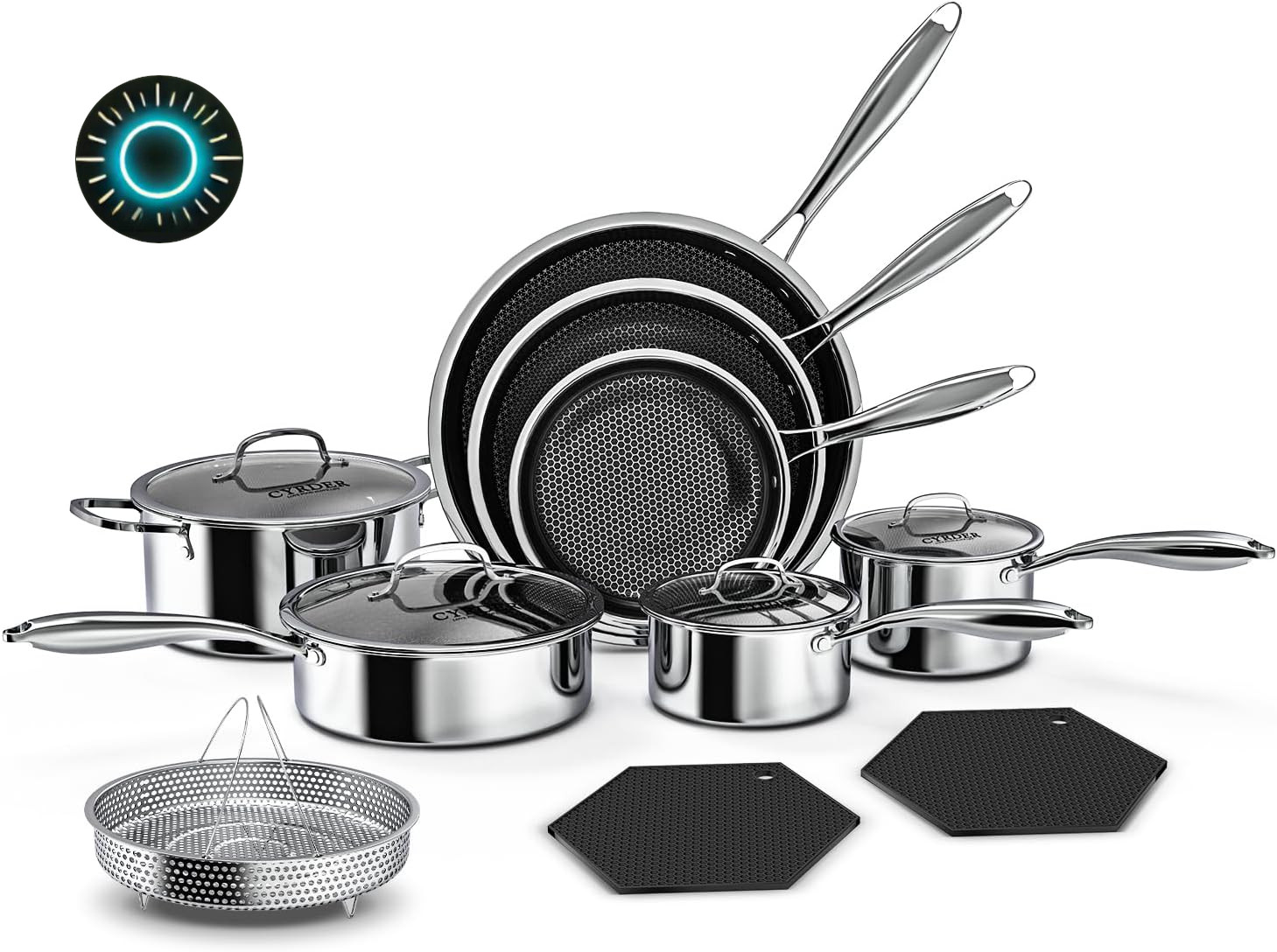 14-Piece Nonstick Hybrid Hex Cookware Set – Induction & Oven Safe PFOA Free NEW