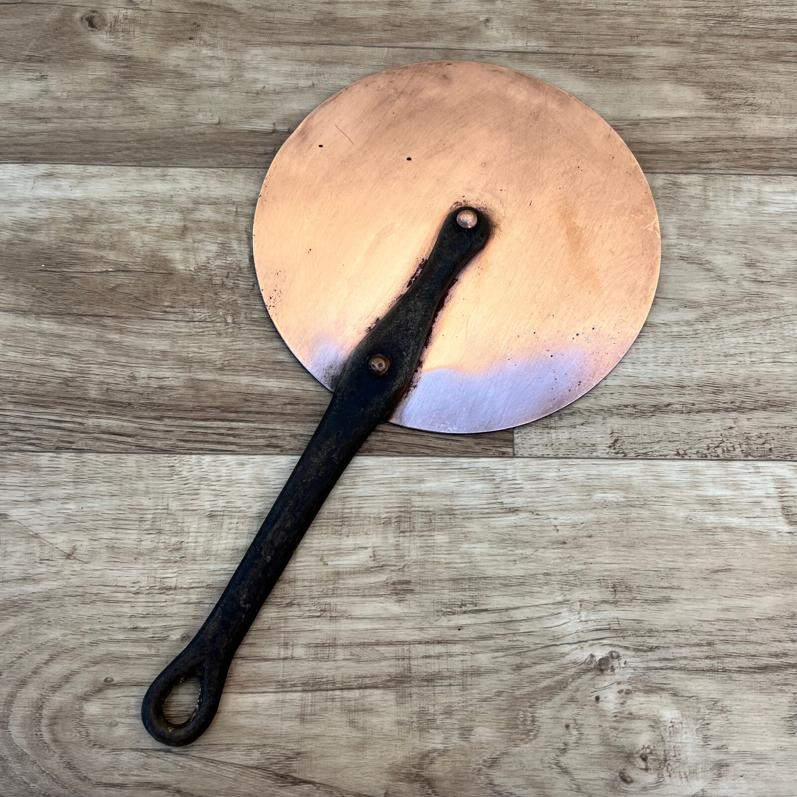 Vintage French Copper Lid Cast Iron Handle Pan Cover 6 3/4″ 24112415