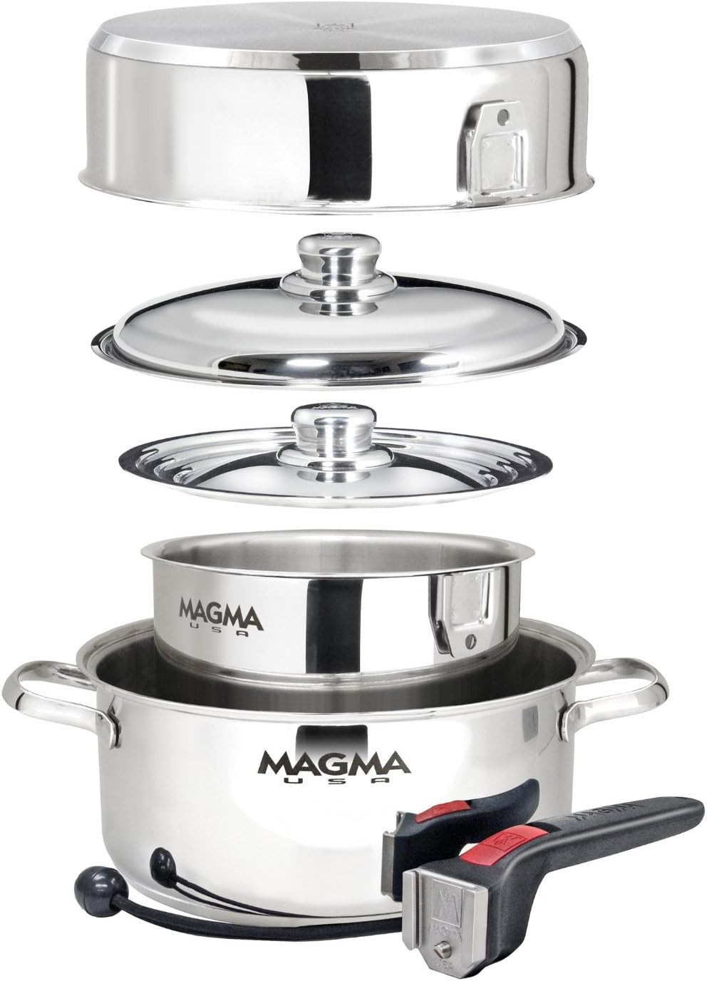 7 Piece Gourmet Nesting Stainless Steel Cookware Set, Induction Compatible, Oven