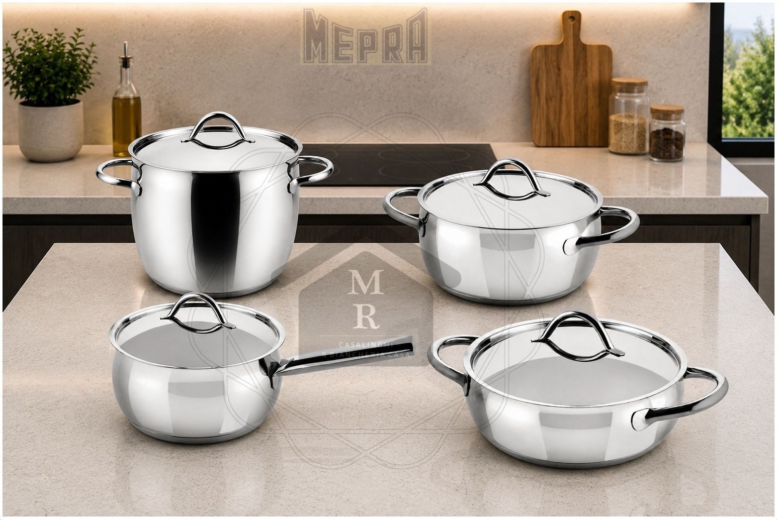 8pc Pot Battery 18/10 stainless steel induction bottom, 1950 Mepra line