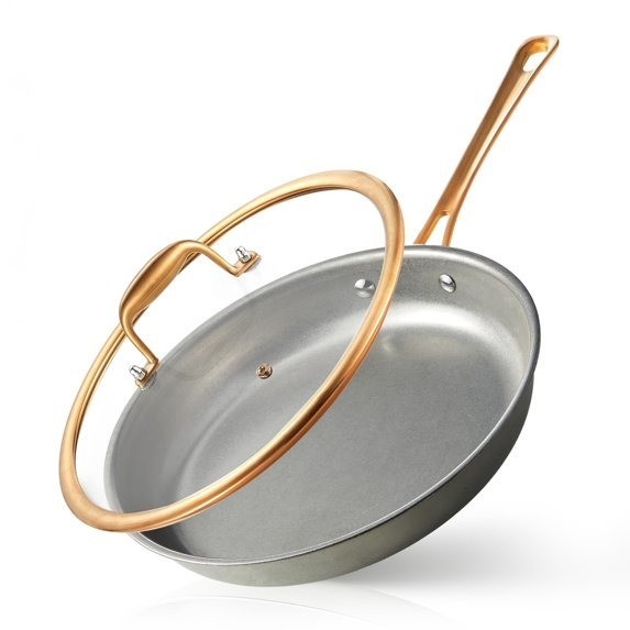 11 Inch Tri-Ply Stainless Steel Pan, Retro Skillet with Tempered Glass Lid, Coo