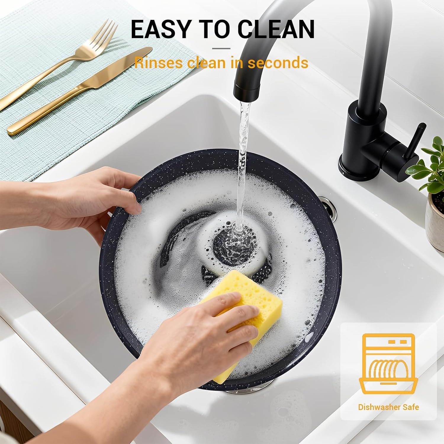 21-Piece Ceramic Pots and Pans Set Non Stick with Detachable Handles and Egg Fry