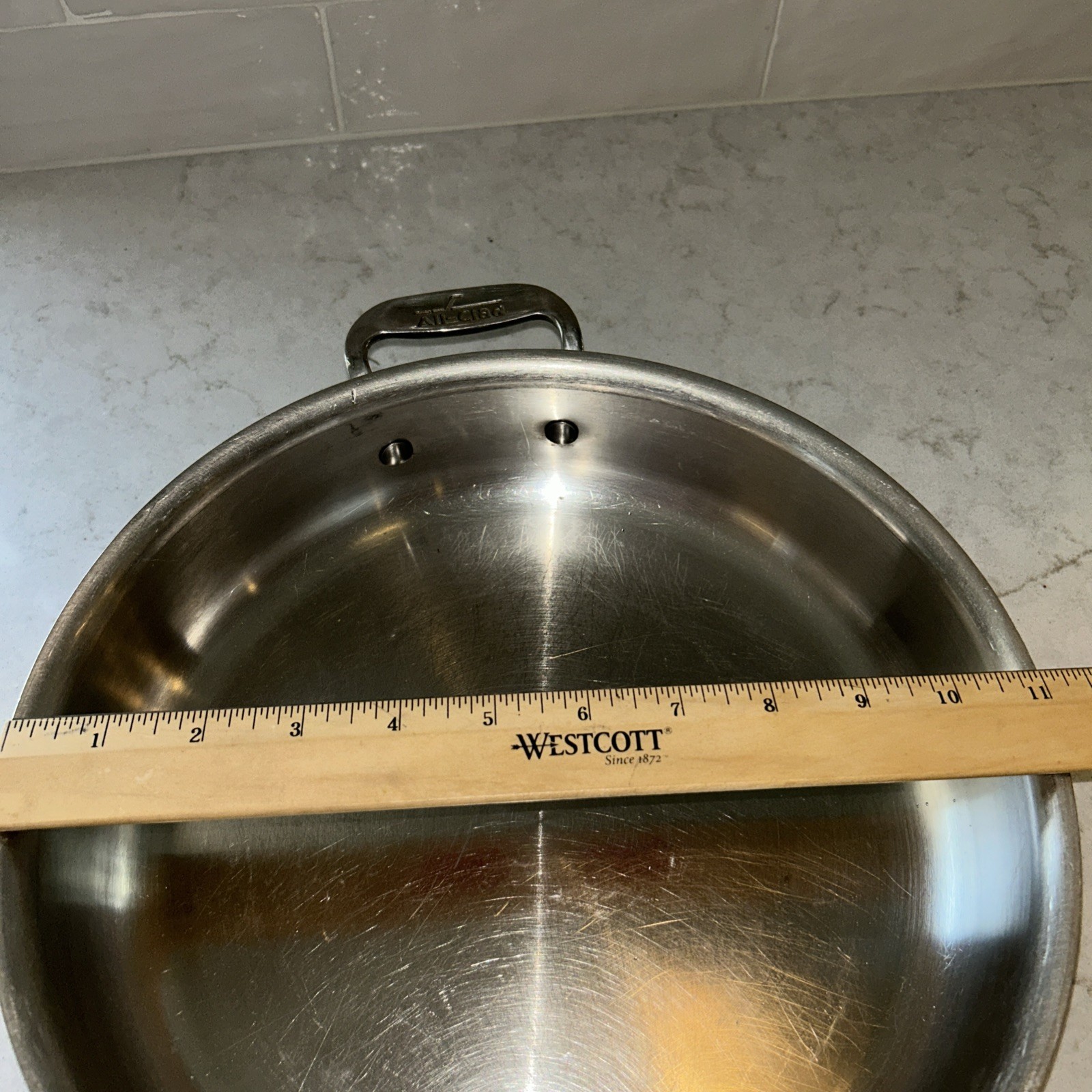 All Clad Stainless Steel 11″ Sauté Skillet Frying Pan helper handle 2.5″ deep