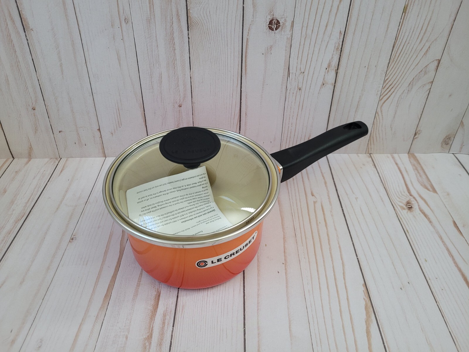 Brand New Le Creuset 1.5 qt Classic Round Saucepan Flame with Lid in Retail Box