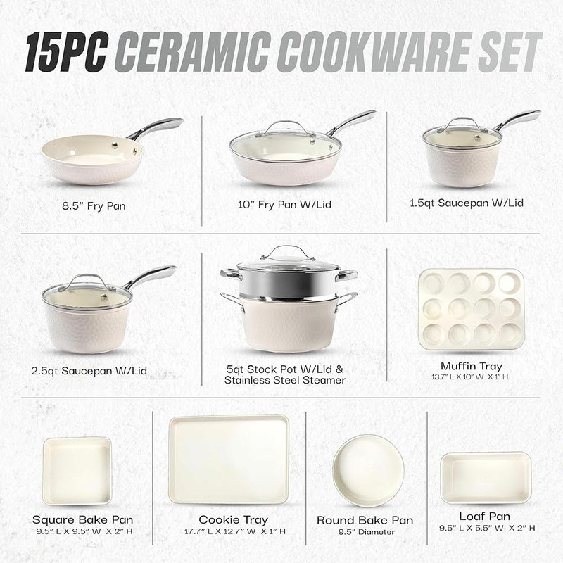 Nonstick Hammered Cookware Set 15pc Stay Cool Handles Easy Cleanup Oven Safe New