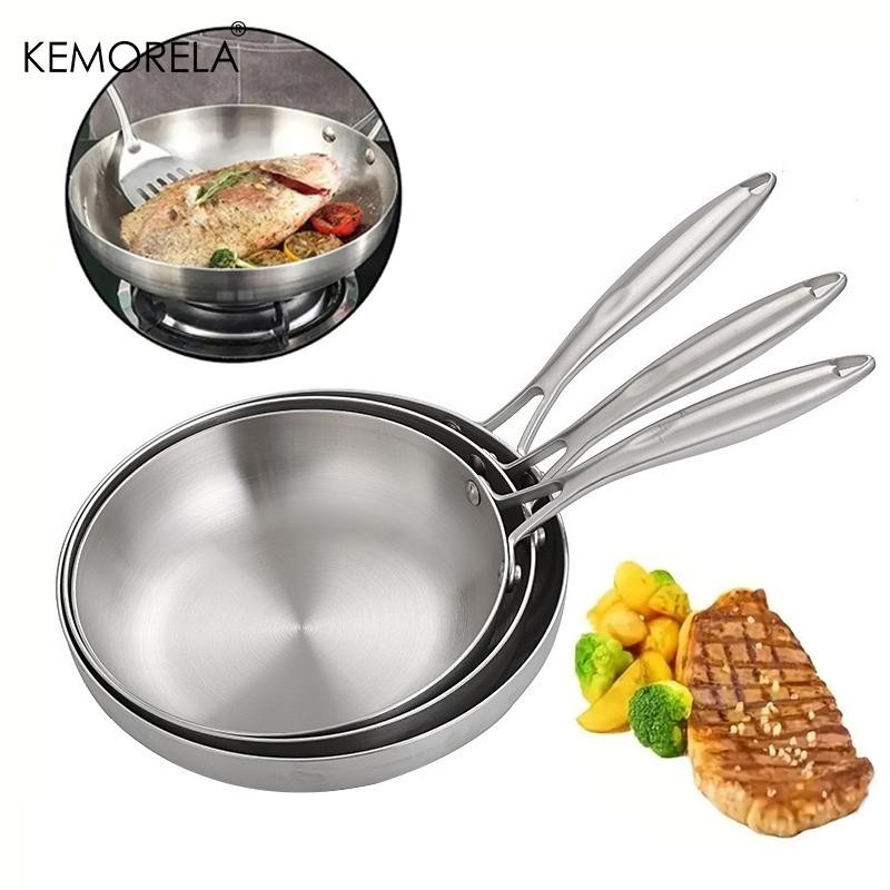 2/3PCS 304 Stainless Steel Frying Pan Set 22-28CM 5-Ply Nonstick Wok for Cooking