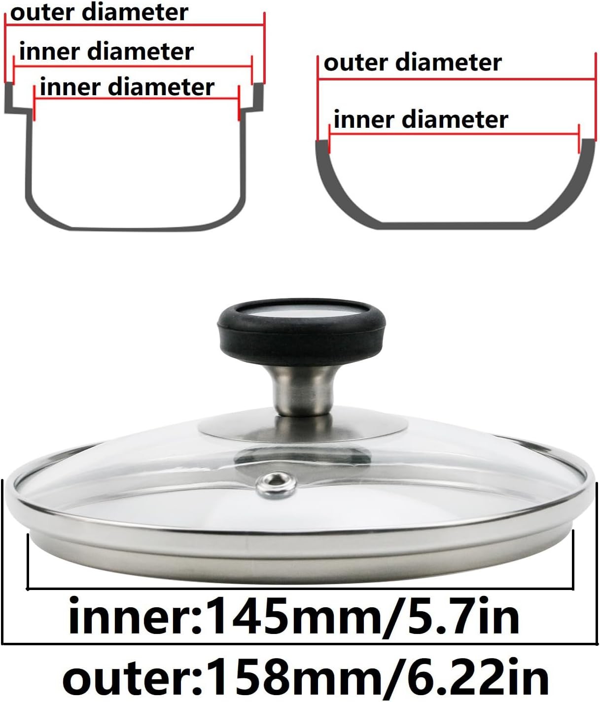 6 Inch Universal Tempered Glass Pot Lid Glass Covers for Frying Pan Wok Pot