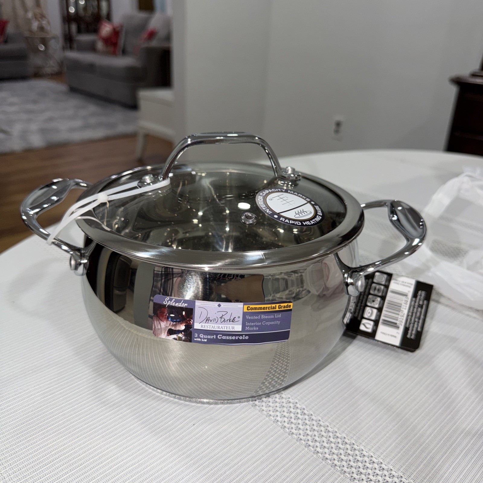 David Burke 3 Quart Stainless Steel Casserole With Lid Splendor Series 500F NWT