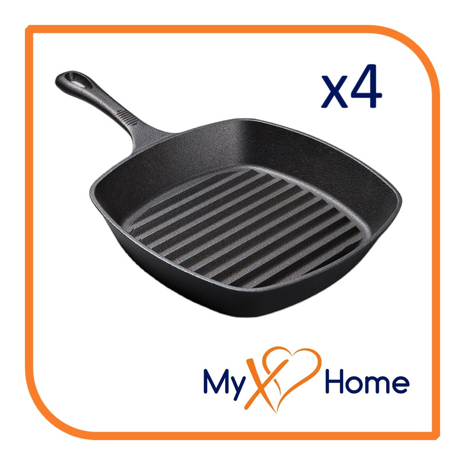 7″ Square Cast Iron Grill Skillet with Handle (4 Skillets) by MyXOHome